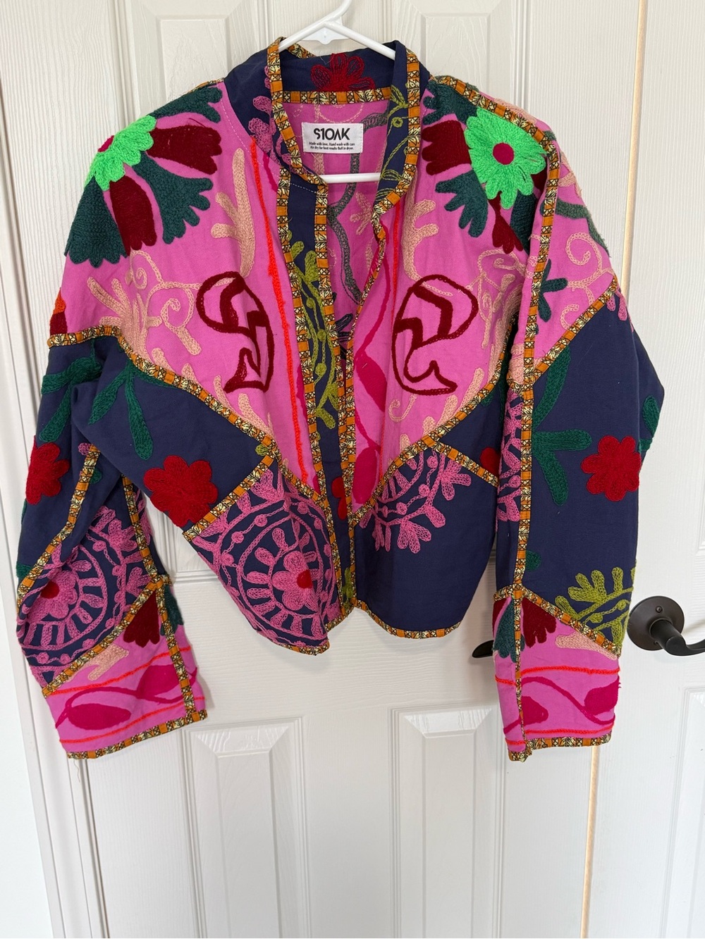 S1OAK Pink & Navy Embroidered Floral Jacket